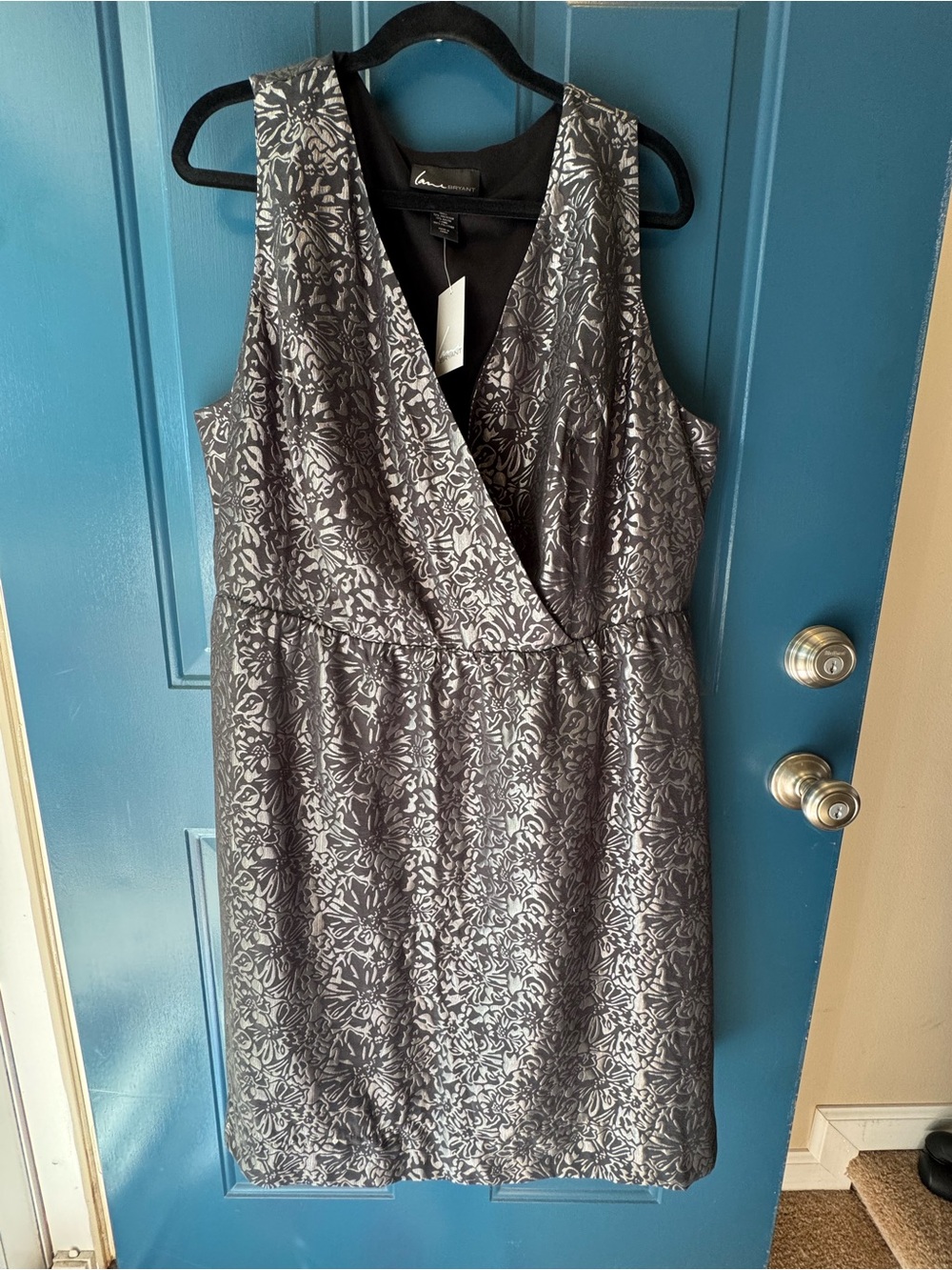 Lane Bryant Black and Silver Floral Midi Dress